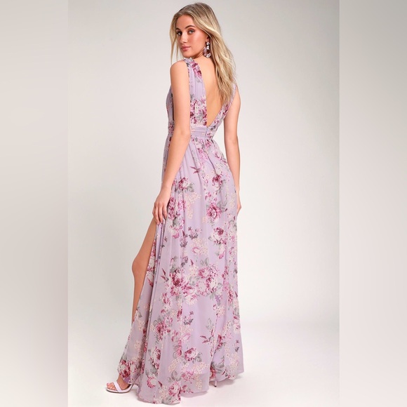 Lulu's Garden Meandering Lavender Floral Print Maxi Dress, Size Small - Picture 2 of 16